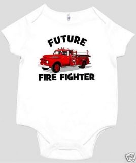 FUTURE FIRE FIGHTER VINTAGE TRUCK SHORT SLEEVED BABY BODYSUIT WHITE 