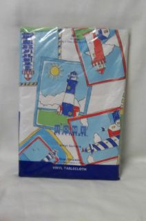 LIGHTHOUSE OVAL VINYL TABLECLOTH ~ 52 X 70 ~ NEW IN PACKAGE