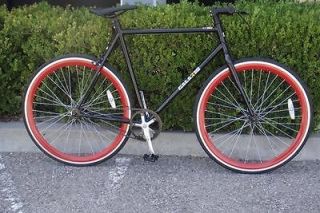 Fixed Gear Bike Fixie Bike Road Bicycle 58cm Black w Deep 43mm Red 