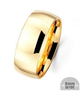 Mens Classic Wedding Engagement Ring Band Yellow Gold Plated Stainless 