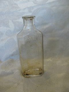 SMALL OLD CLEAR GLASS MEDICINE BOTTLE 4 7/8 INCH HIGH & 2 BY 1 1/4 