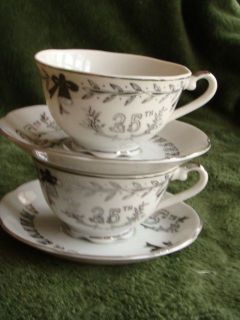 Vintage Lefton 25th Anniversary China Tea Cup & Saucer Two sets (4Pcs 