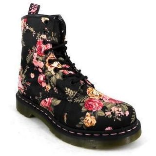   Martens 1460 W 8 Eylet Victorian Flowers Womens Canvas Boots   Black