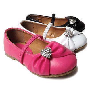   Girls Heart Jewel Bow Round Front Mary Jane Ballet Flats Slippers