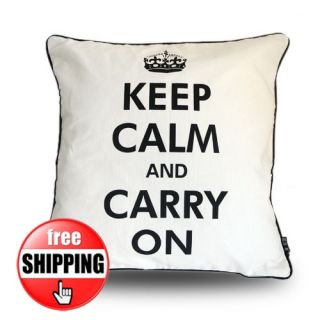 Modern Cotton KEEP CALM AND CARRY ON White Black Pillow Case Cushion 