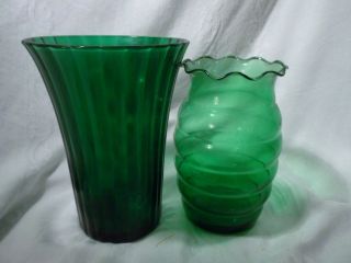 Vases, Green, Depression Glass, Napco, Cleveland Ohio and Ruffled Rim