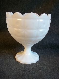 Vintage Napco Milk Glass Quilted Dots Pedestal Compote Vase Crimped 