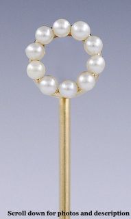 CHARMING 14K YELLOW GOLD & SEED PEARL WREATH FORM STICKPIN