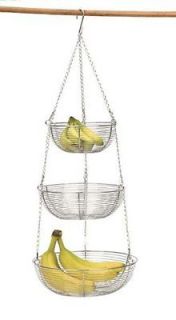 RSVP Chrome 3 Tier Hanging Woven Wire Fruit Basket