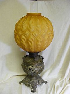 1890 Fostoria Kerosene Oil Lamp Chimney Frosted Ribbon Amber Shade 