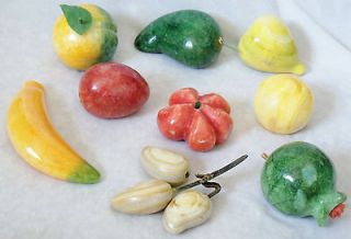 Lot of 9 Pieces Alabaster Stone Fruit Vegetables Artificial Faux Fake
