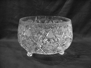 Lead Crystal Glass Footed Punch Fruit Bowl Cut Hobstars, Thumbprints 