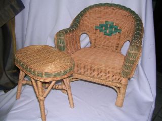 DOLL FURNITURE CHAIR & OVAL TABLE, SOUTHWEST DESIGN RATTAN WITH 