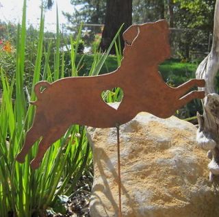 Rusty Finish Metal Pug Dog Garden Art Yard Stake