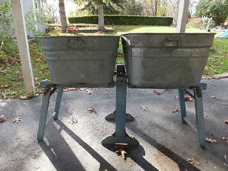   Primitive Wash Tub Stand   Will Hold 2 Tubs Any Shape Blue Paint