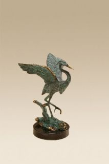 Brass Heron Sculpture Bird Birds Verdi Green Statue Nature Ardeidae