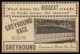 1948 Greyhound Race arcade dog racing game photo scarce trade print ad