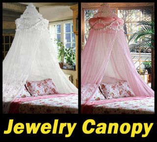 New White/Pink Baby Crib Bed Canopy Mosquito Netting Jewelry