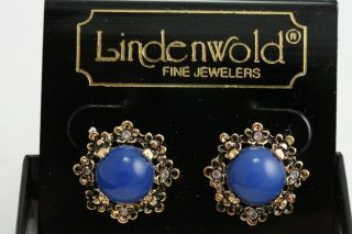 Lindenwold Costume Jewelry W Lind Blue Glass Earrings