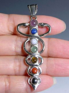 Chakras Pendant Silver Plated Energy Spiral Gemstones Wicca 2.5