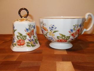Aynsley Cottage Garden Bell and Footed Teacup w/ Gold Trim   Excellent