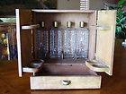   1920 1930 Portable Wood Cabinet Bar + 4 Karoff Liquor Decanter Bottles