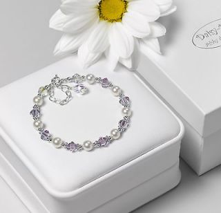   Flower Girl Bracelet Crystals, Pearls, Sterling Silver + Gift Box