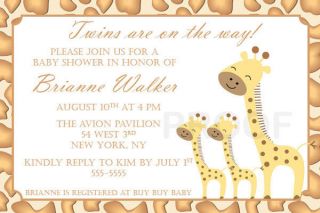 Printed GIRAFFE BABY SHOWER INVITATIONS BIRTHDAY PARTY INVITE neutral 
