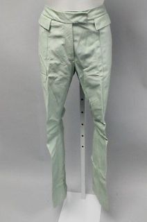   GALLIANO Mint Green Genuine Leather Flap Pocket Flare Leg Pants Sz 8