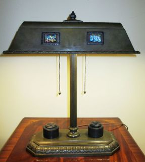   & Co. Leaded Desk Lamp 100% Original Signed w/ Turtleback Glass Tile