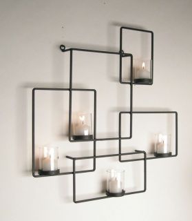 Black Iron Wall Puzzle Sconce Candle Holder W/ 5 Glass Candleholders