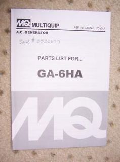 Multiquip AC Generator GA 6HA Parts List Honda Engine C