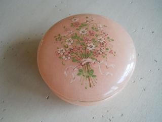 Vintage Flowered Pink Marble Trinket Box Powder Hinged