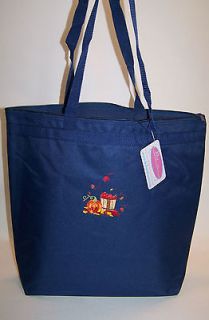Autumn Leaves Apples & Pumpkin Farm Embroidered Large Fall Zipper Tote 