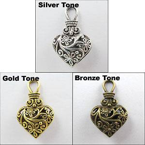   Silver,Gold,Bronze 2 Sided Hollow Heart Charms Pendants 19x31mm
