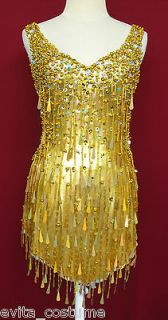   M005 Tina Turner Showgirl Dance Samba Party Vegas Gold Dress XS 3X