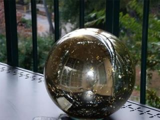   Mercury Glass Mouth Blown Hand Painted Antiqued Gold tone Gazing Ball