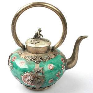 Wonderful porcelain green teapot carved dragon
