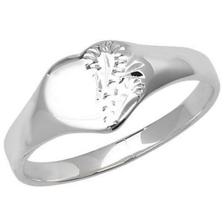   925 SILVER ENGRAVED HEART SIGNET SOLITAIRE RING *FREE POSTAGE