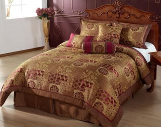   Hindu Bed in a Bag 7 piece Comforter Set Brown, Gold, Burgundy Bedding
