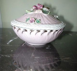 Vintage BIRKS made in Italy Pink floral hand painted porcelain round 