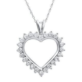 10k White Gold Heart Diamond Pendant Necklace
