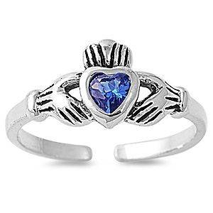   Eye Blue Sapphire Sterling Silver Claddagh Ring Sizes 4 to 10  SR533