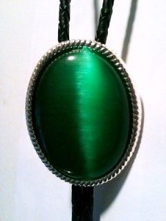 oval silver green cats eye fiber optic bolo tie lots of colors listed 