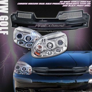   LED PROJECTOR HEAD LIGHT+FRONT HOOD GRILL GRILLE 06 09 VW RABBIT MK5
