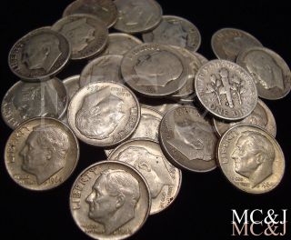 ROOSEVELT DIMES 90% SILVER COINS 1946 1964 LOT WOW