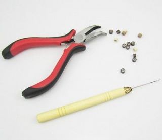 NEW Hair FEATHER Extension TOOLs KIT Hook Pliers and 100 Silicone 