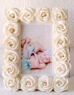   Roses Picture Frame,Nursery Decor,Baby girl,Ivory,photo,Shabby Cottage