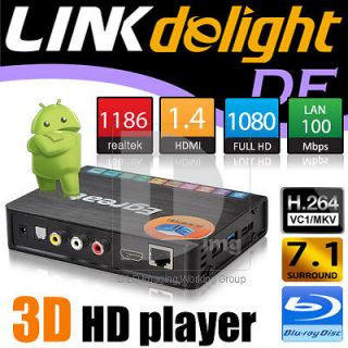   3D 1080p RTD1186DD Wifi H.264 HD Android HDMI 1.4 Video Media Player