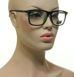   Nerd Glasses Flat Black & Neon Green Frame Clear Lens Eyeglasses 009